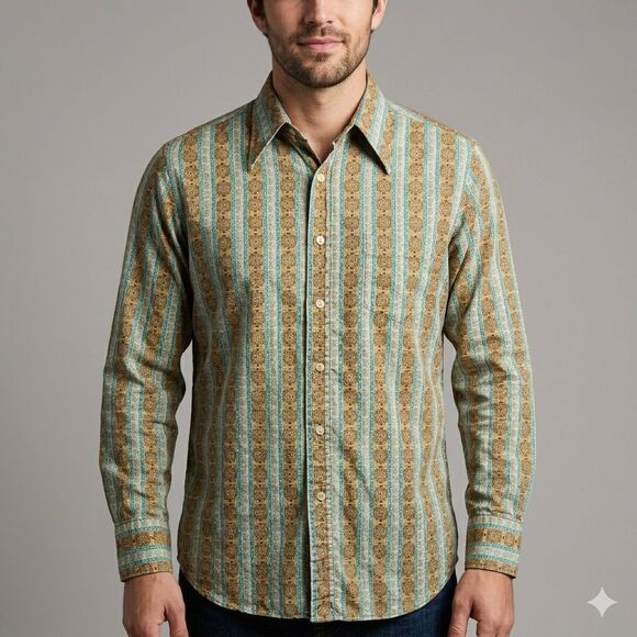 Lucky Brand Other - Vintage Lucky Brand Dungarees Shirt Mens Medium Stripe Long Sleeve Western 70s